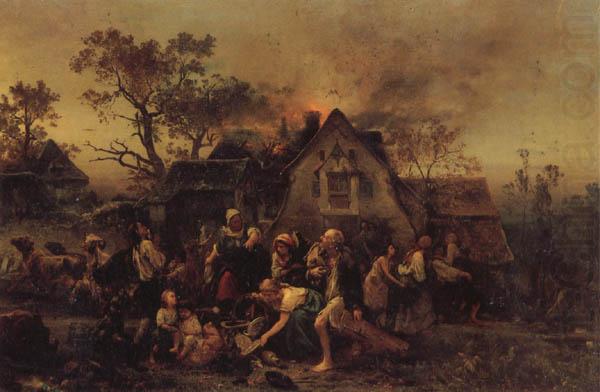 A Farm Fire, Ludwig Knaus